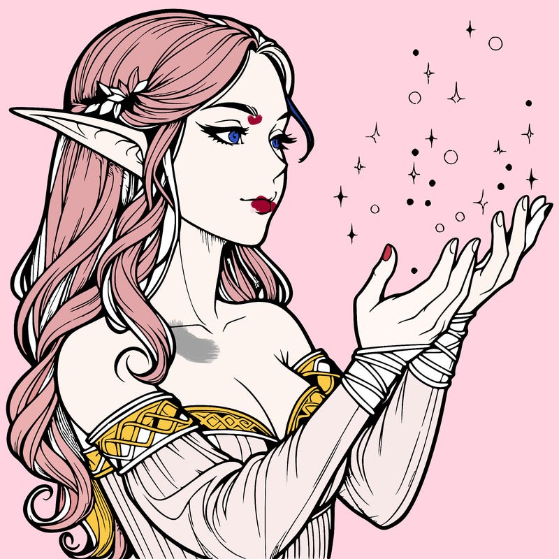 realistic elf girl doing magic