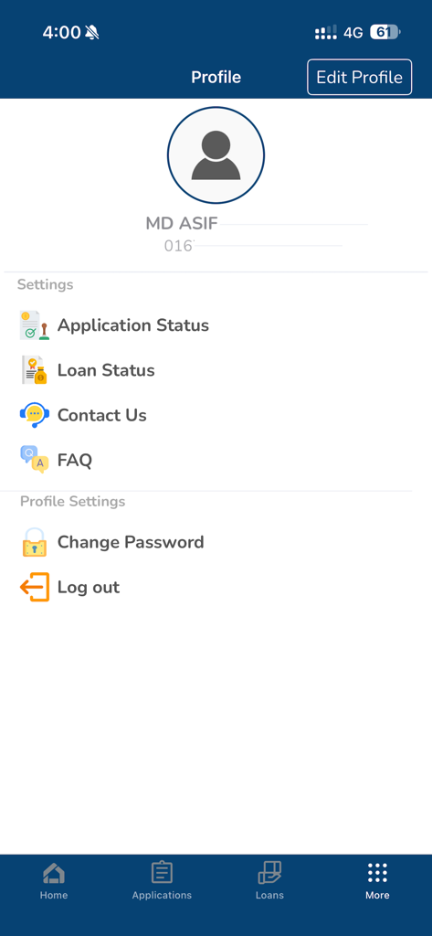 BBL Shubidha - User profile and settings screen in the BBL Shubidha mobile app