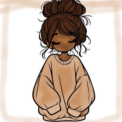 girl with baggy sweatshirt and messy bun