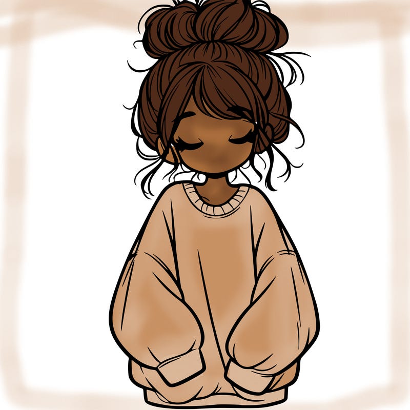 girl with baggy sweatshirt and messy bun