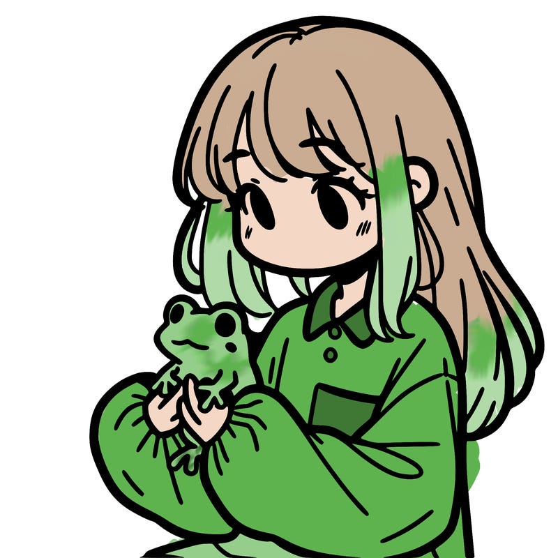 girl with long hair and a oversized shirt. and she is holding a frog