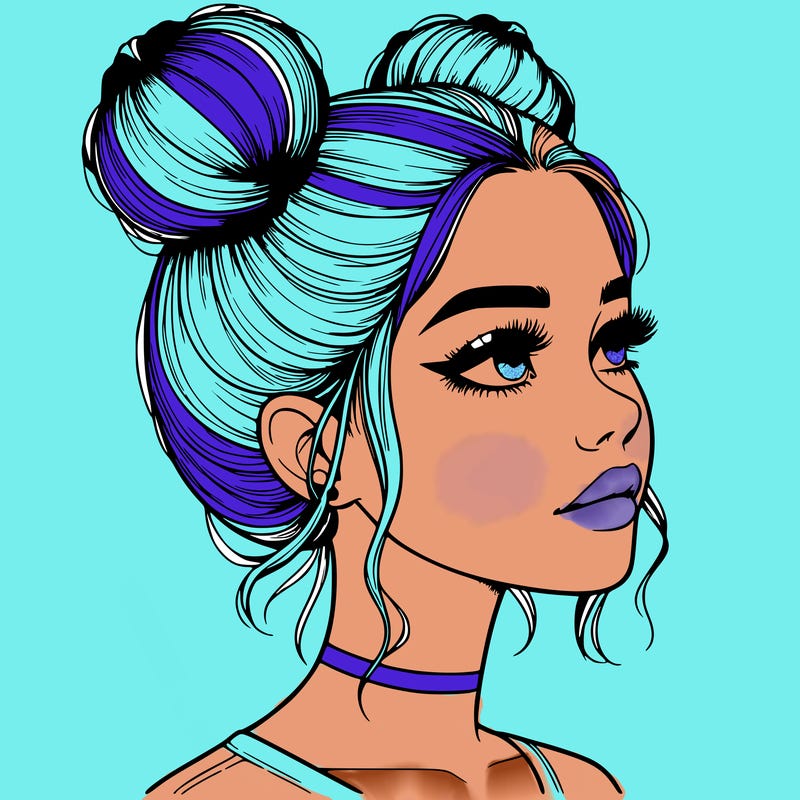 realistic girl with buns on the top of her head