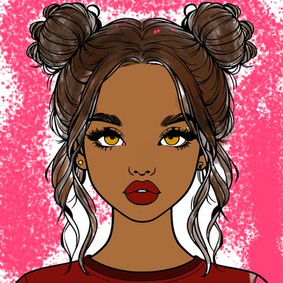 realistic girl with two buns in hair and lips