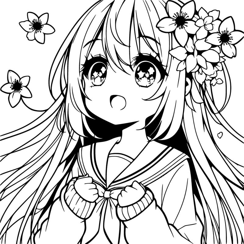 anime girl with flowers in the eyes