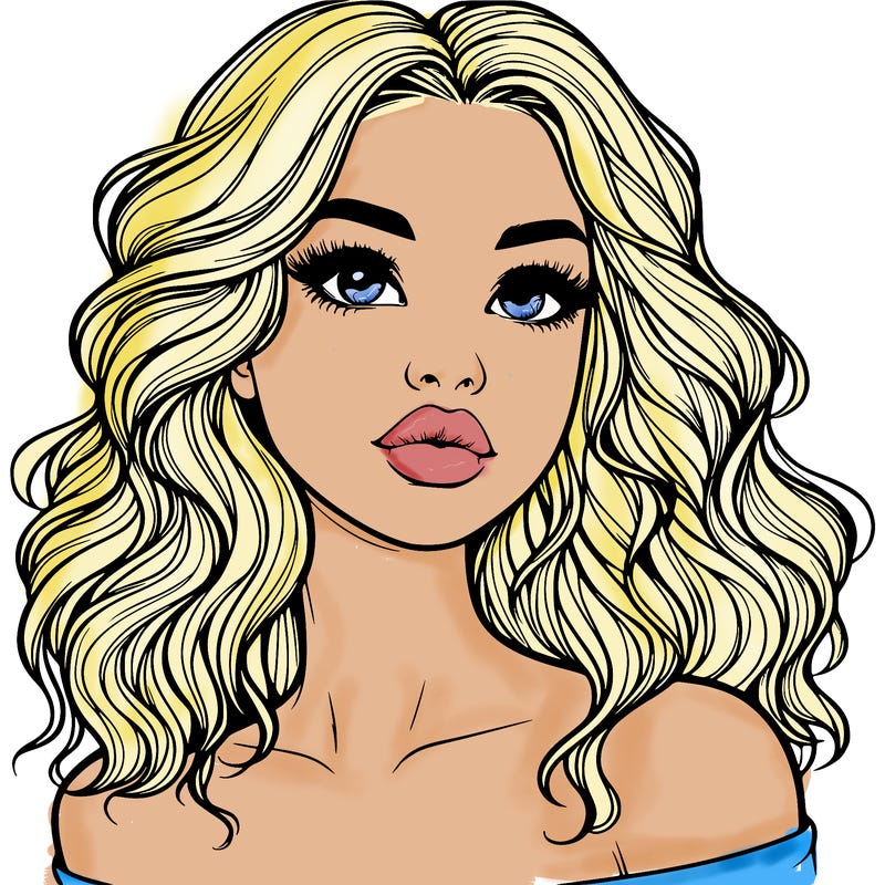 realistic girl with wavy hair and lips