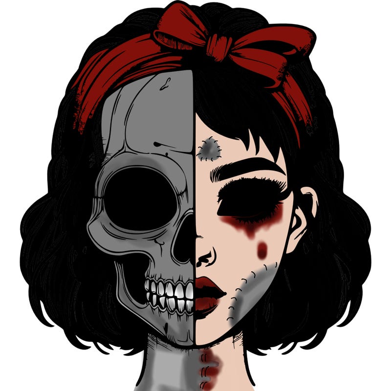 realistic girl with half skull mask