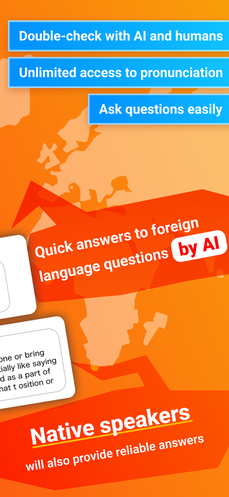 HiNative - Language Learning - 言語の質問に対するAIとネイティブスピーカーのサポートを示すHiNativeアプリのプロモーション画面
