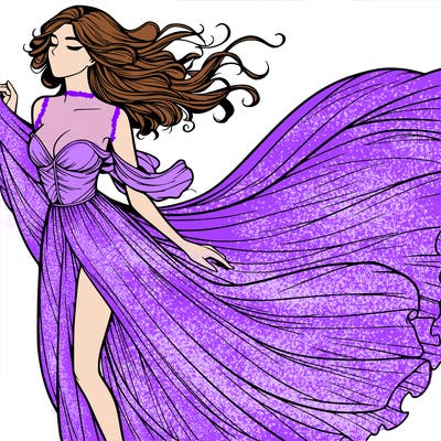 realistic woman in dress flowing the the wind