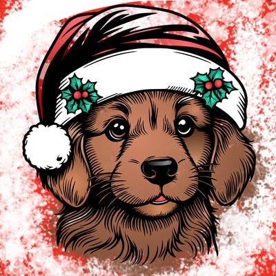 realistic dog wearing a santa hat