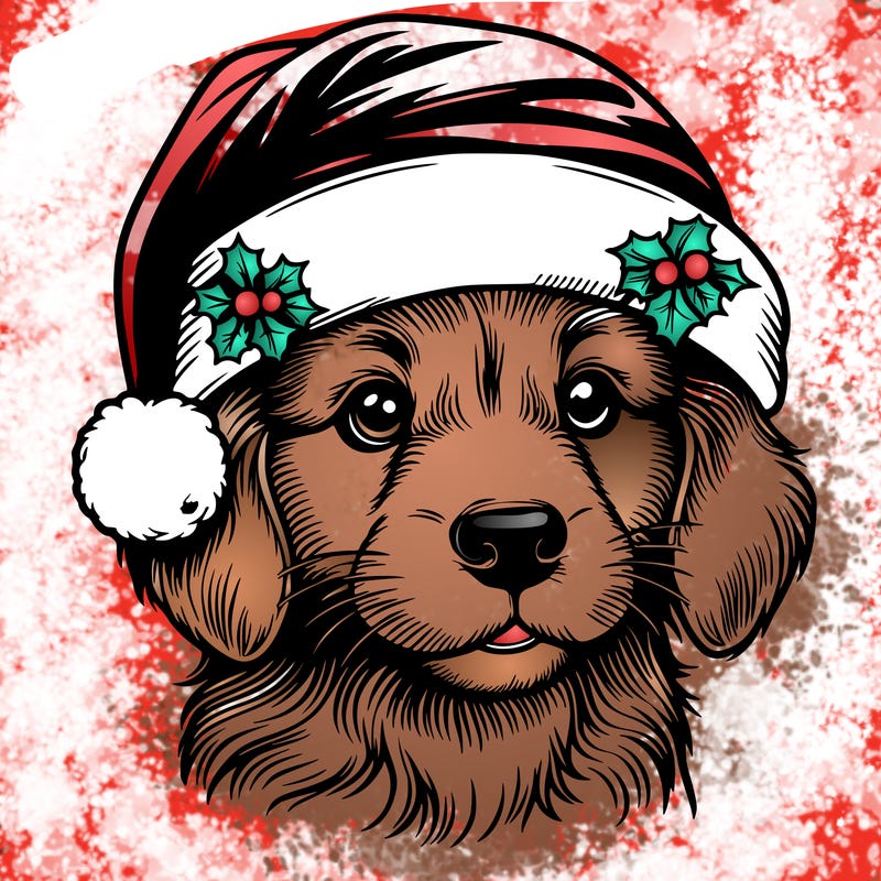 realistic dog wearing a santa hat