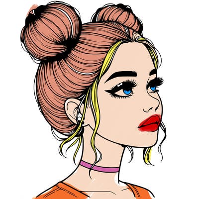 realistic girl with buns on the top of her head