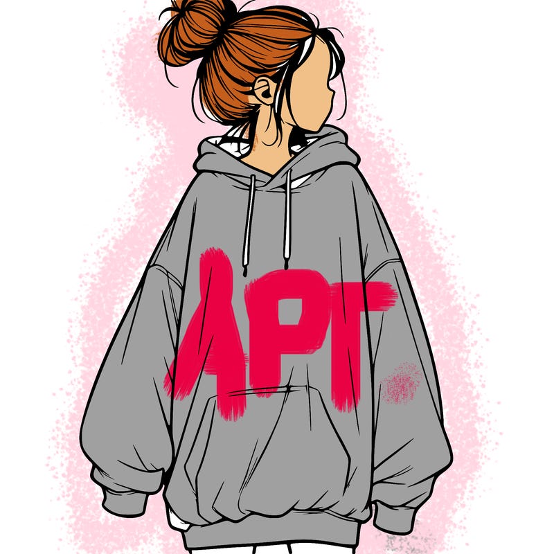 realistic girl with a oversized sweatshirt on and a bun
