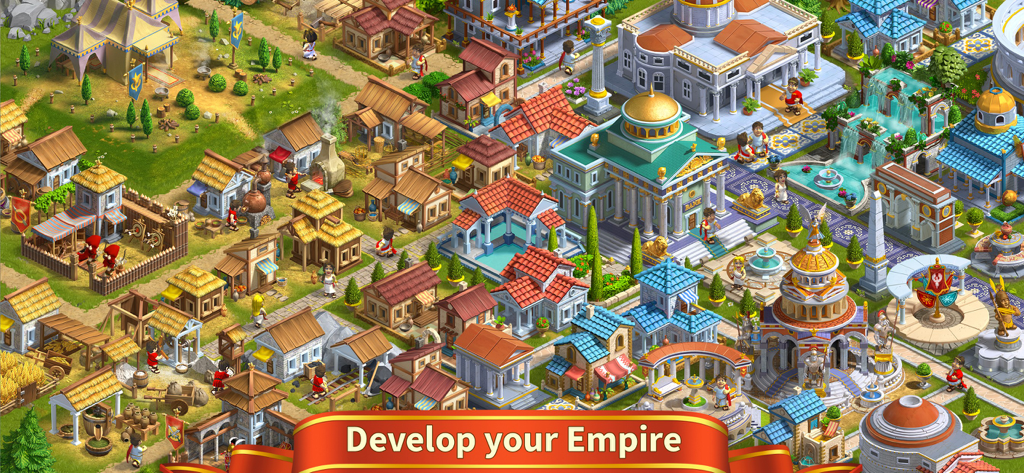 Rise of the Roman Empire: Rome - Vista isométrica de una ciudad romana con templos y villas en Rise of the Roman Empire