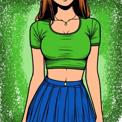 realistic girl wearing crop top and skirt