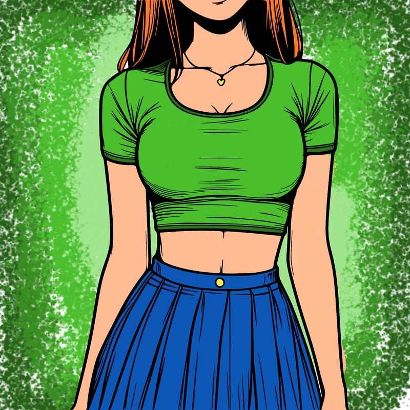 realistic girl wearing crop top and skirt