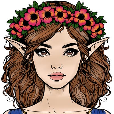 realistic female elf with flower crown
