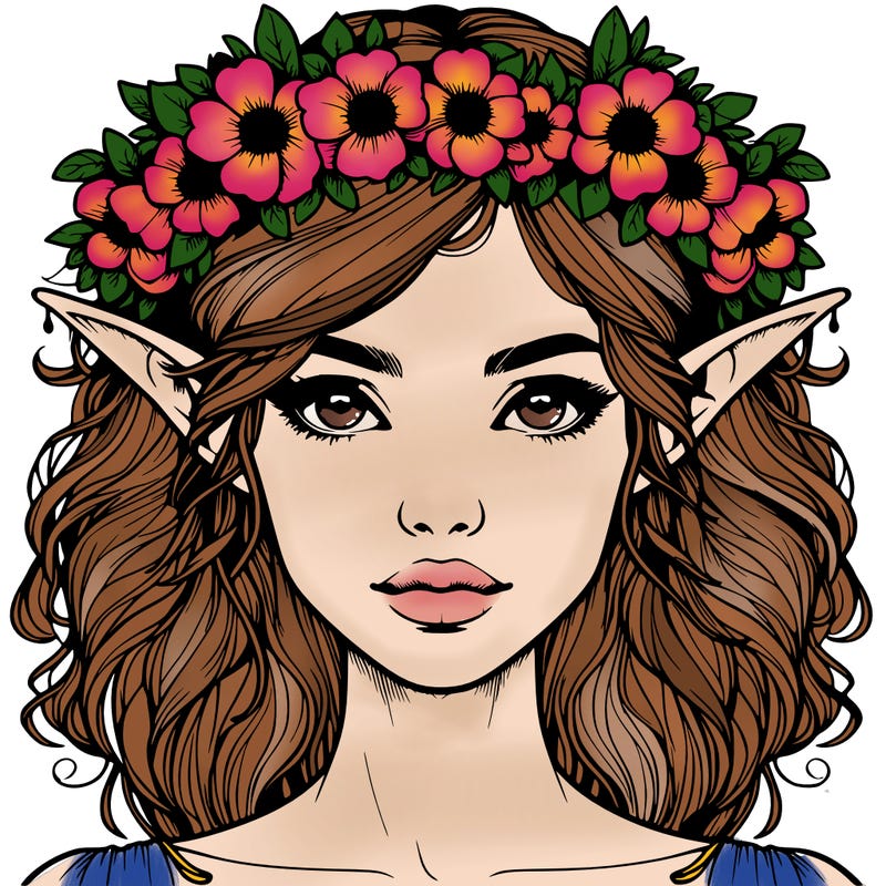 realistic female elf with flower crown