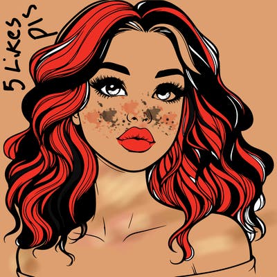 realistic girl with wavy hair and lips