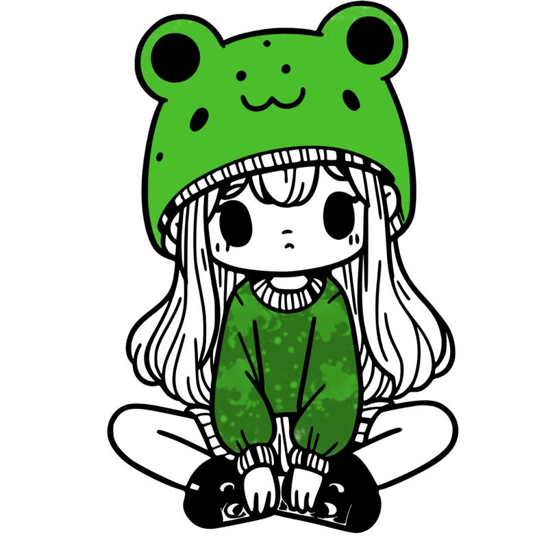 a girl wearing a frog hat and some frog socks