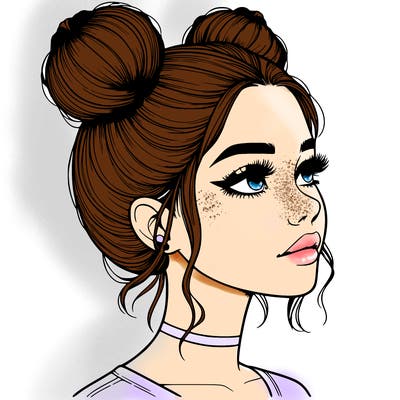 realistic girl with buns on the top of her head
