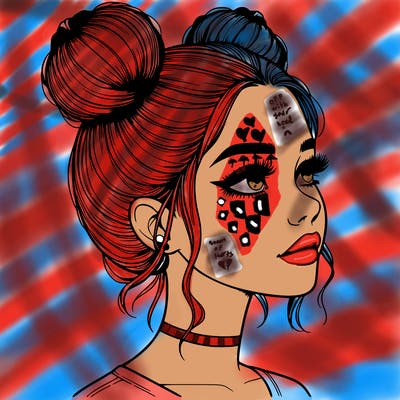 realistic girl with buns on the top of her head