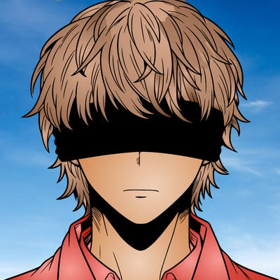 white haired man blindfolded