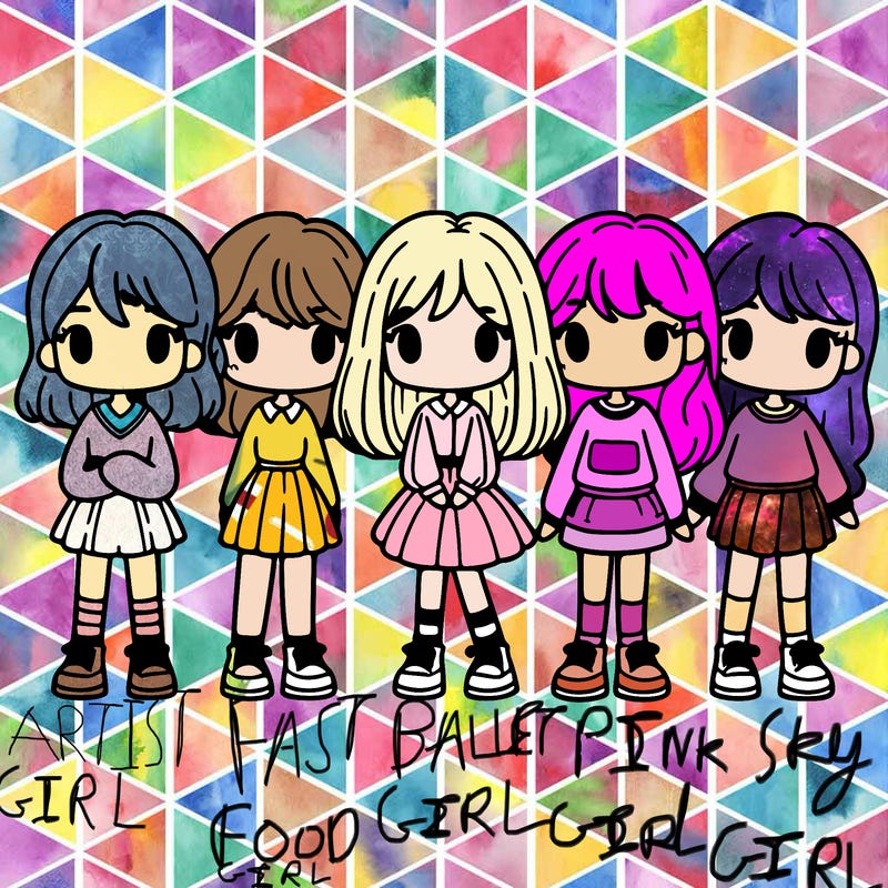 5 girls standing next to each other in a line