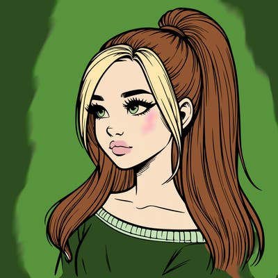 realistic girl with a high ponytail