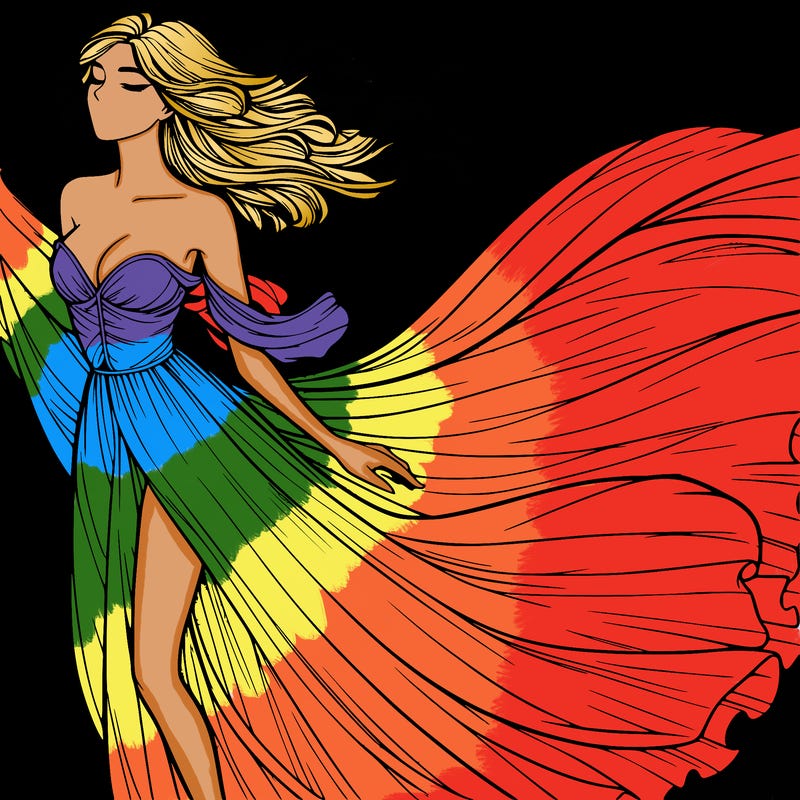 realistic woman in dress flowing the the wind