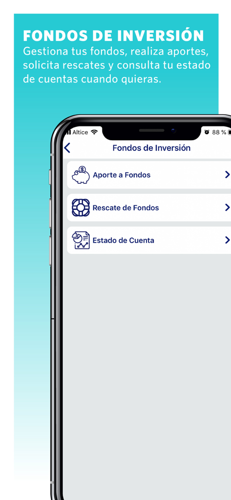 Interfaz para gestionar fondos de inversión dentro de la app Universal