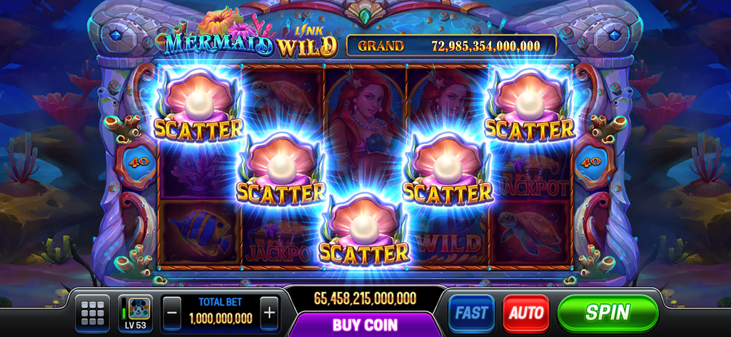 Mermaid Wild slot machine gameplay with pearl scatter symbols and a huge jackpot