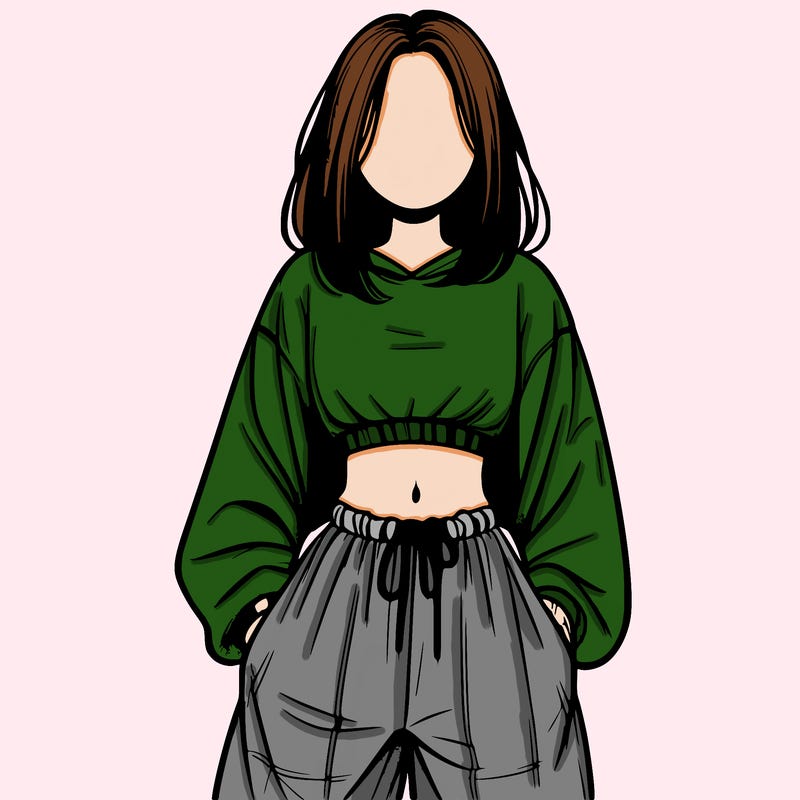 realistic girl faceless with baggy pants and a crop top