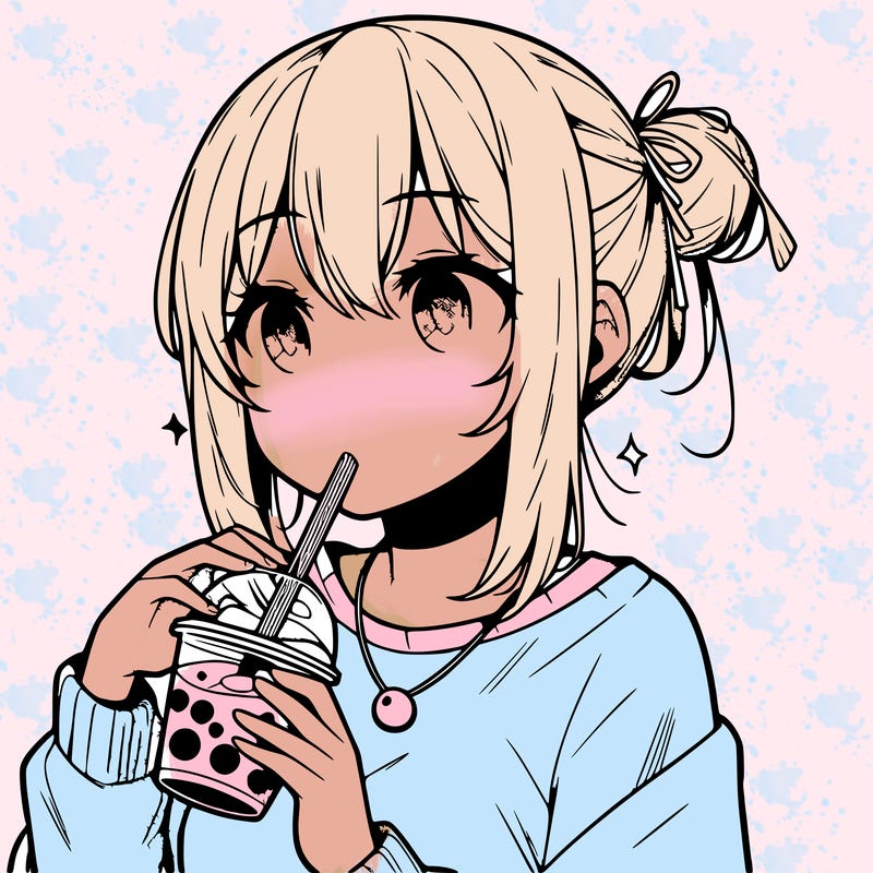 manga character drinking boba