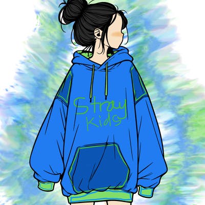 realistic girl with a oversized sweatshirt on and a bun