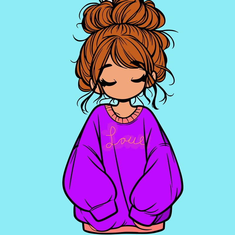 girl with baggy sweatshirt and messy bun
