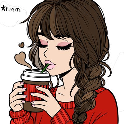 realistic girl drinking coffee