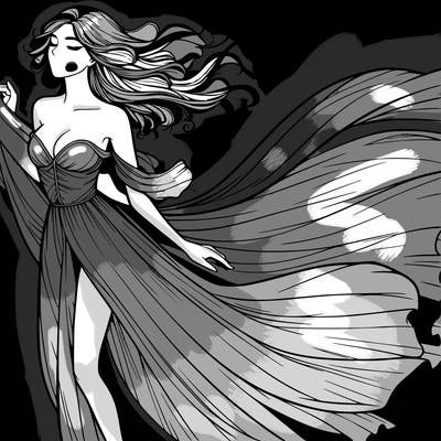 realistic woman in dress flowing the the wind