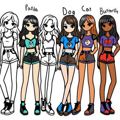 a group of girls wearing crop tops and shorts