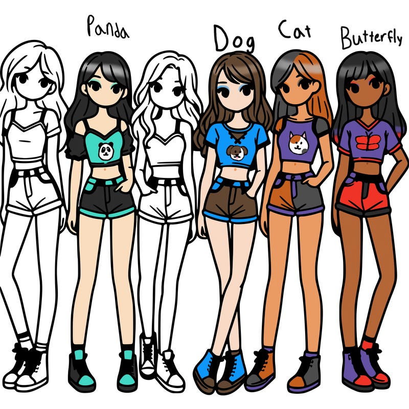 a group of girls wearing crop tops and shorts