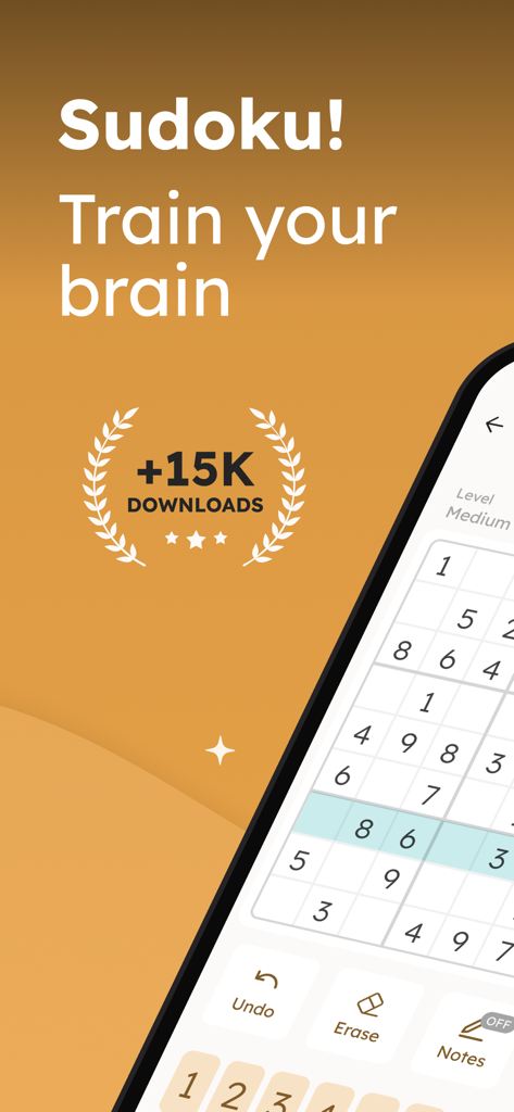 Sudoku Classic - Math Master - Pantalla del juego Sudoku Clásico con mensaje de entrenamiento cerebral y cuadrícula de rompecabezas
