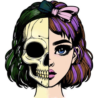 realistic girl with half skull mask