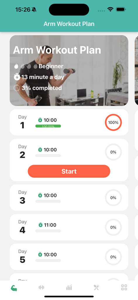 Arm Workout & Bicep Exercise#1 - Horario diario de entrenamiento de brazos para principiantes en una aplicación de fitness