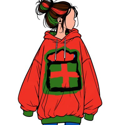 realistic girl with a oversized sweatshirt on and a bun