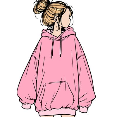realistic girl with a oversized sweatshirt on and a bun