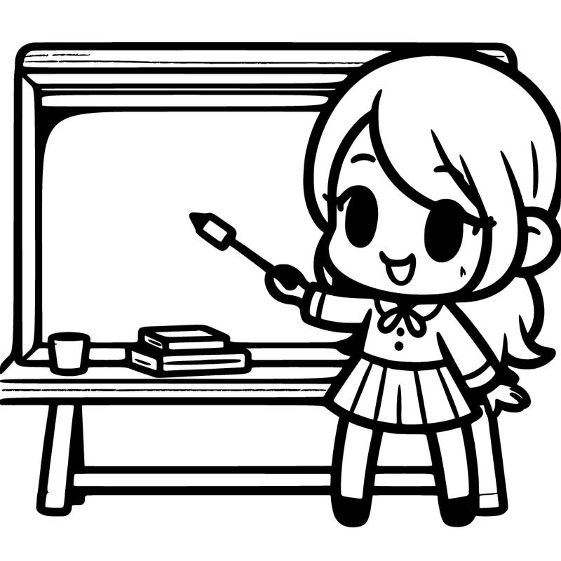 girl teacher writing on chalkboard