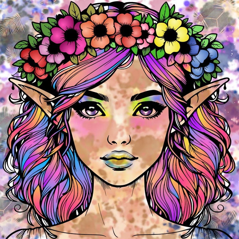 realistic female elf with flower crown