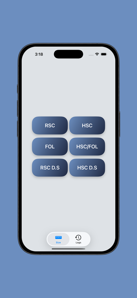 BoxMaster - Main menu of the BoxMaster app showing corrugated box style selection buttons like RSC HSC and FOL