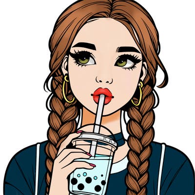 realistic girl with braided hair drinking boba