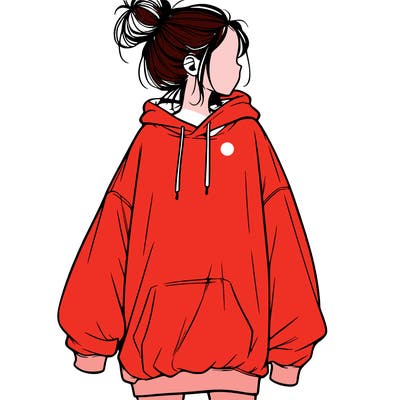 realistic girl with a oversized sweatshirt on and a bun