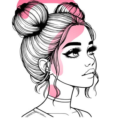 realistic girl with buns on the top of her head
